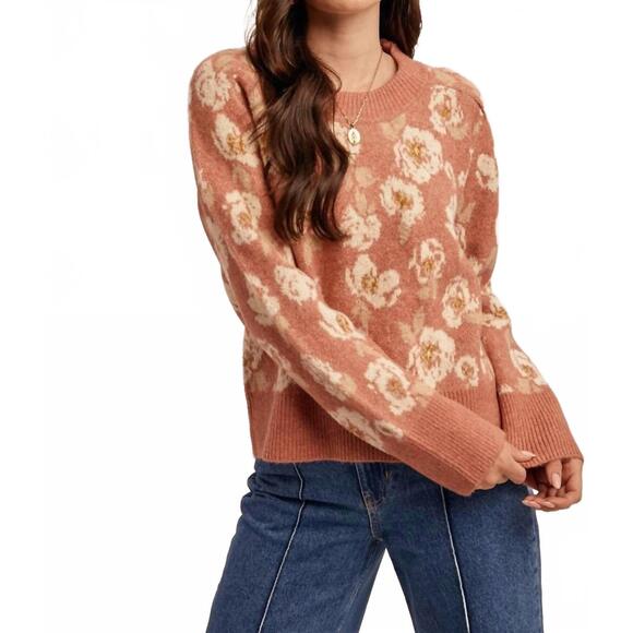 HEM & THREAD Sweaters - NEW HEM & THREAD floral motif sweater in winter rose